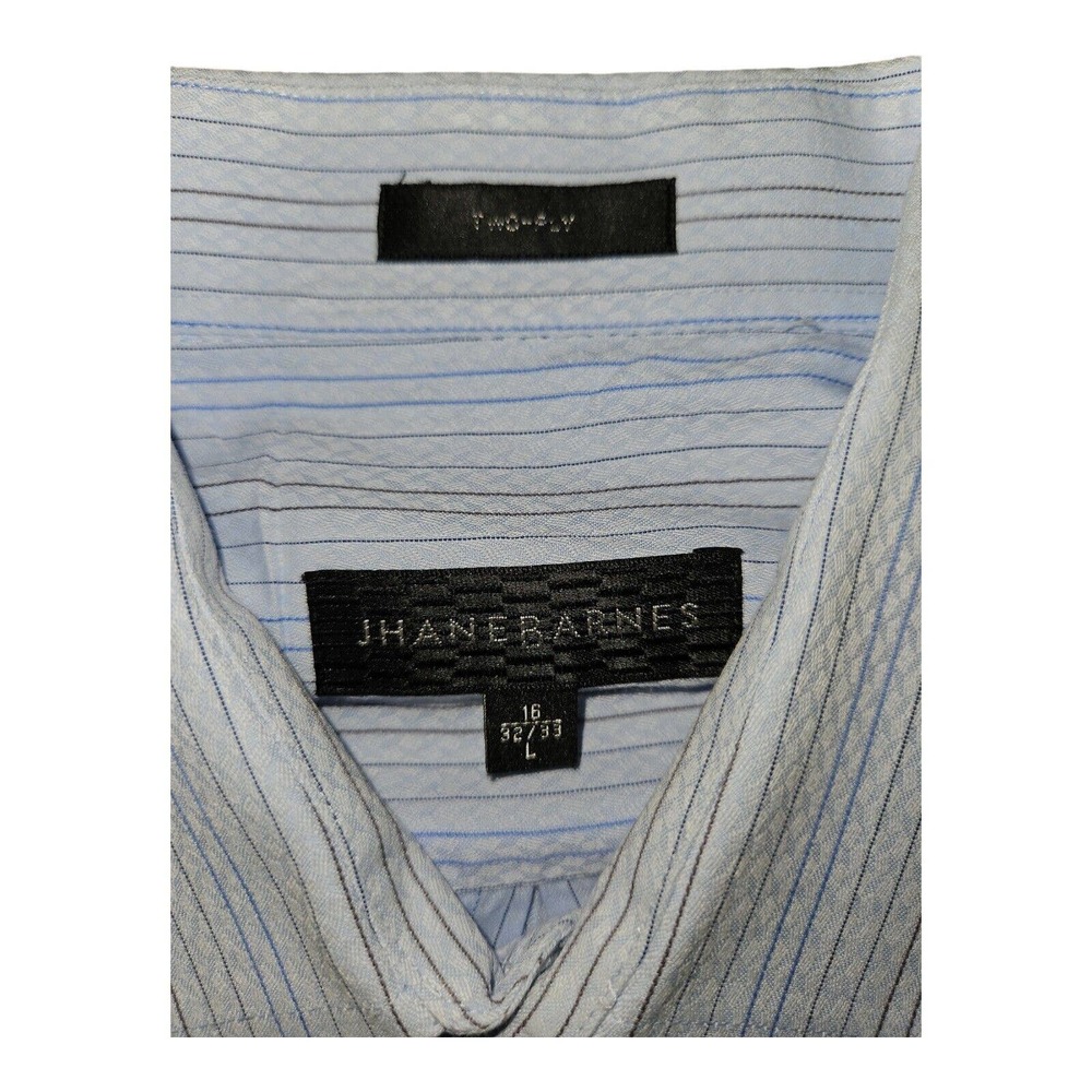 Jhane Barnes Button Up Shirt Large Men's Long Sleeve Two-Ply Blue Dress Wear - Picture 3 of 6